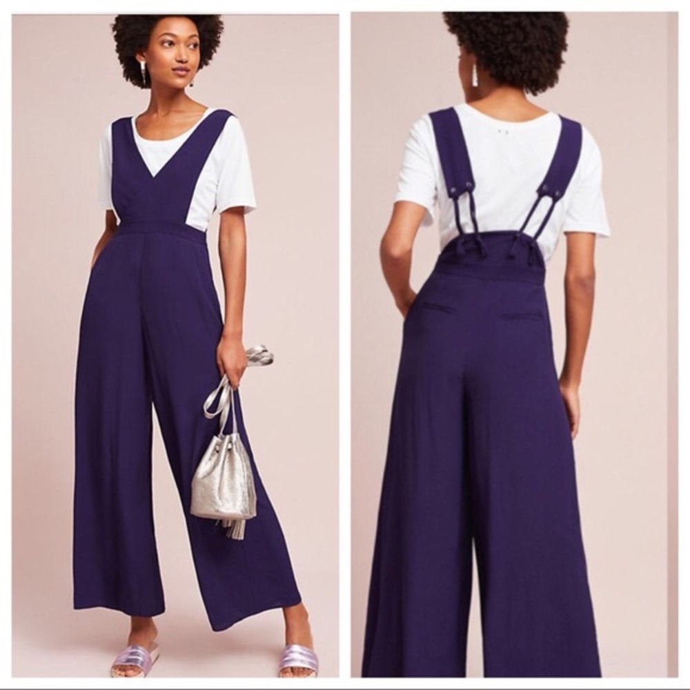 Apron jumpsuit Anthropologie size L wide leg